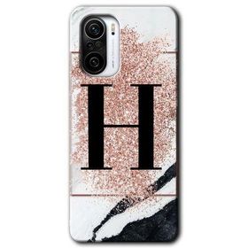 Xiaomi Redmi K40 Pro Pembe Mermer Desenli H Harfi Baskılı Uyumlu Silikon Kılıf