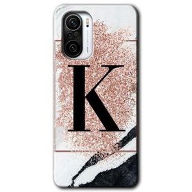 Xiaomi Redmi K40 Pro Pembe Mermer Desenli K Harfi Baskılı Uyumlu Silikon Kılıf