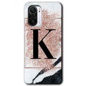 Xiaomi Redmi K40 Pro Pembe Mermer Desenli K Harfi Baskılı Uyumlu Silikon Kılıf