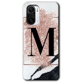 Xiaomi Redmi K40 Pro Pembe Mermer Desenli M Harfi Baskılı Uyumlu Silikon Kılıf