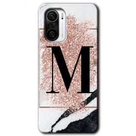 Xiaomi Redmi K40 Pro Pembe Mermer Desenli M Harfi Baskılı Uyumlu Silikon Kılıf