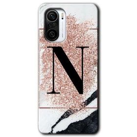 Xiaomi Redmi K40 Pro Pembe Mermer Desenli N Harfi Baskılı Uyumlu Silikon Kılıf
