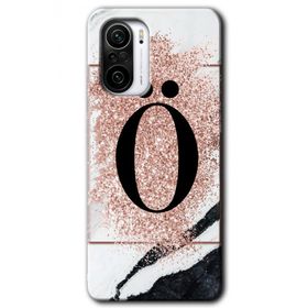 Xiaomi Redmi K40 Pro Pembe Mermer Desenli O Harfi Baskılı Uyumlu Silikon Kılıf