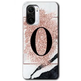 Xiaomi Redmi K40 Pro Pembe Mermer Desenli O Harfi Baskılı Uyumlu Silikon Kılıf