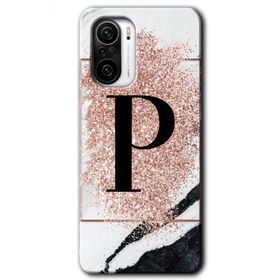 Xiaomi Redmi K40 Pro Pembe Mermer Desenli P Harfi Baskılı Uyumlu Silikon Kılıf