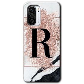 Xiaomi Redmi K40 Pro Pembe Mermer Desenli R Harfi Baskılı Uyumlu Silikon Kılıf