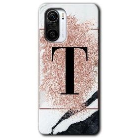 Xiaomi Redmi K40 Pro Pembe Mermer Desenli T Harfi Baskılı Uyumlu Silikon Kılıf