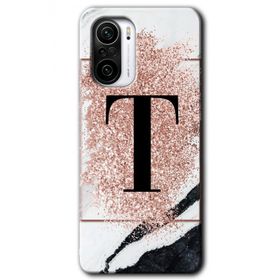 Xiaomi Redmi K40 Pro Pembe Mermer Desenli T Harfi Baskılı Uyumlu Silikon Kılıf
