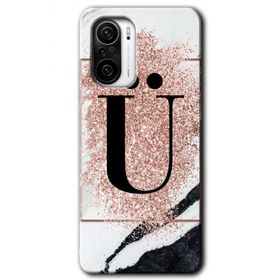 Xiaomi Redmi K40 Pro Pembe Mermer Desenli U Harfi Baskılı Uyumlu Silikon Kılıf