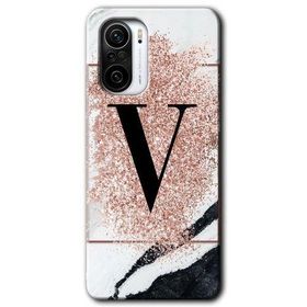 Xiaomi Redmi K40 Pro Pembe Mermer Desenli V Harfi Baskılı Uyumlu Silikon Kılıf