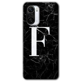 Xiaomi Redmi K40 Pro Siyah Mermer Desenli F Harfi Baskılı Uyumlu Silikon Kılıf