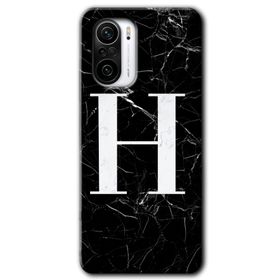 Xiaomi Redmi K40 Pro Siyah Mermer Desenli H Harfi Baskılı Uyumlu Silikon Kılıf