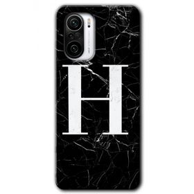 Xiaomi Redmi K40 Pro Siyah Mermer Desenli H Harfi Baskılı Uyumlu Silikon Kılıf