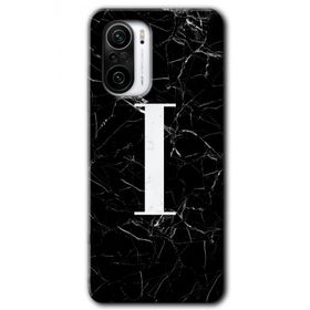 Xiaomi Redmi K40 Pro Siyah Mermer Desenli İ Harfi Baskılı Uyumlu Silikon Kılıf