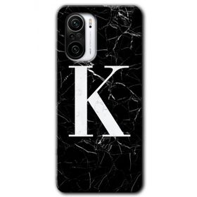 Xiaomi Redmi K40 Pro Siyah Mermer Desenli K Harfi Baskılı Uyumlu Silikon Kılıf