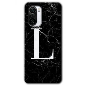 Xiaomi Redmi K40 Pro Siyah Mermer Desenli L Harfi Baskılı Uyumlu Silikon Kılıf