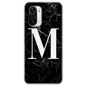 Xiaomi Redmi K40 Pro Siyah Mermer Desenli M Harfi Baskılı Uyumlu Silikon Kılıf