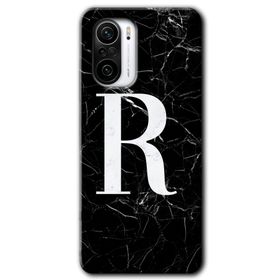 Xiaomi Redmi K40 Pro Siyah Mermer Desenli R Harfi Baskılı Uyumlu Silikon Kılıf