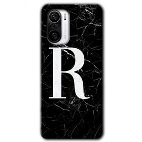Xiaomi Redmi K40 Pro Siyah Mermer Desenli R Harfi Baskılı Uyumlu Silikon Kılıf