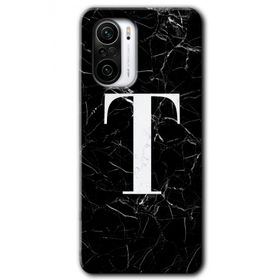 Xiaomi Redmi K40 Pro Siyah Mermer Desenli T Harfi Baskılı Uyumlu Silikon Kılıf