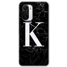 Xiaomi Redmi K40 Siyah Mermer Desenli K Harfi Baskılı Uyumlu Silikon Kılıf
