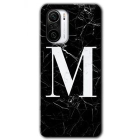 Xiaomi Redmi K40 Siyah Mermer Desenli M Harfi Baskılı Uyumlu Silikon Kılıf