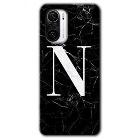 Xiaomi Redmi K40 Siyah Mermer Desenli N Harfi Baskılı Uyumlu Silikon Kılıf