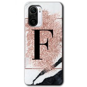 Xiaomi Redmi Mi 11I Pembe Mermer Desenli F Harfi Baskılı Uyumlu Silikon Kılıf