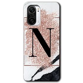Xiaomi Redmi Mi 11I Pembe Mermer Desenli N Harfi Baskılı Uyumlu Silikon Kılıf