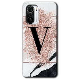 Xiaomi Redmi Mi 11I Pembe Mermer Desenli V Harfi Baskılı Uyumlu Silikon Kılıf