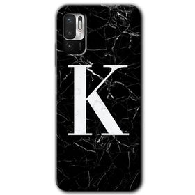 Xiaomi Redmi Note 10 5G Siyah Mermer Desenli K Harfi Baskılı Uyumlu Silikon Kılıf