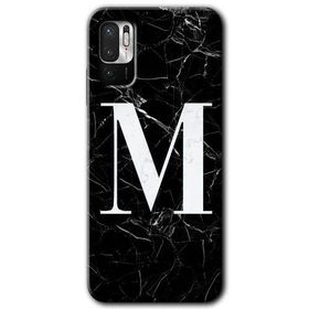 Xiaomi Redmi Note 10 5G Siyah Mermer Desenli M Harfi Baskılı Uyumlu Silikon Kılıf