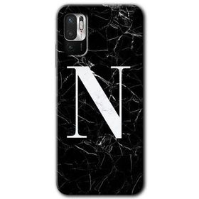 Xiaomi Redmi Note 10 5G Siyah Mermer Desenli N Harfi Baskılı Uyumlu Silikon Kılıf