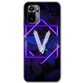 Xiaomi Redmi Note 10 Dark Neon Yaprak V Harfi Baskılı Uyumlu Silikon Kılıf