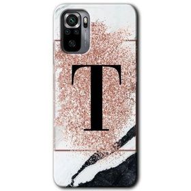 Xiaomi Redmi Note 10 Pembe Mermer Desenli T Harfi Baskılı Uyumlu Silikon Kılıf