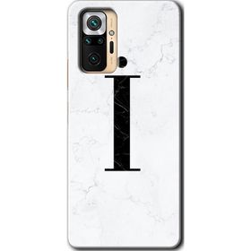 Xiaomi Redmi Note 10 Pro Beyaz Mermer Desenli İ Harfi Baskılı Uyumlu Silikon Kılıf