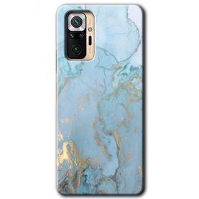 Xiaomi Redmi Note 10 Pro Mavi Gold Mermer Baskılı Uyumlu Silikon Kılıf