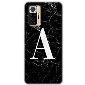 Xiaomi Redmi Note 10 Pro Siyah Mermer Desenli A Harfi Baskılı Uyumlu Silikon Kılıf