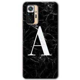 Xiaomi Redmi Note 10 Pro Siyah Mermer Desenli A Harfi Baskılı Uyumlu Silikon Kılıf