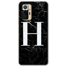 Xiaomi Redmi Note 10 Pro Siyah Mermer Desenli H Harfi Baskılı Uyumlu Silikon Kılıf