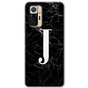 Xiaomi Redmi Note 10 Pro Siyah Mermer Desenli J Harfi Baskılı Uyumlu Silikon Kılıf