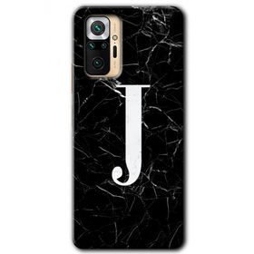 Xiaomi Redmi Note 10 Pro Siyah Mermer Desenli J Harfi Baskılı Uyumlu Silikon Kılıf