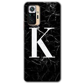 Xiaomi Redmi Note 10 Pro Siyah Mermer Desenli K Harfi Baskılı Uyumlu Silikon Kılıf
