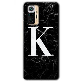 Xiaomi Redmi Note 10 Pro Siyah Mermer Desenli K Harfi Baskılı Uyumlu Silikon Kılıf