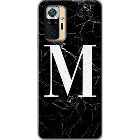 Xiaomi Redmi Note 10 Pro Siyah Mermer Desenli M Harfi Baskılı Uyumlu Silikon Kılıf