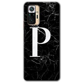 Xiaomi Redmi Note 10 Pro Siyah Mermer Desenli P Harfi Baskılı Uyumlu Silikon Kılıf