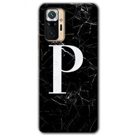 Xiaomi Redmi Note 10 Pro Siyah Mermer Desenli P Harfi Baskılı Uyumlu Silikon Kılıf