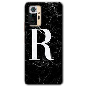 Xiaomi Redmi Note 10 Pro Siyah Mermer Desenli R Harfi Baskılı Uyumlu Silikon Kılıf