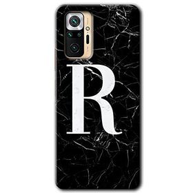 Xiaomi Redmi Note 10 Pro Siyah Mermer Desenli R Harfi Baskılı Uyumlu Silikon Kılıf