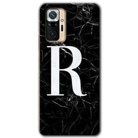 Xiaomi Redmi Note 10 Pro Siyah Mermer Desenli R Harfi Baskılı Uyumlu Silikon Kılıf